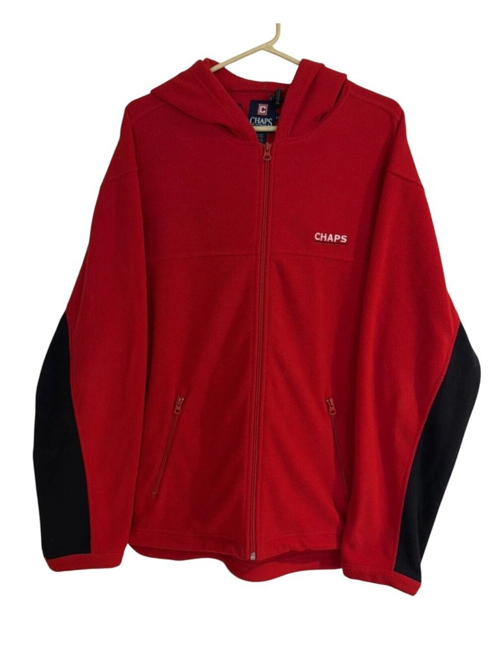 Chaps Ralph Lauren Jacket Men’s Large Red Fleece Full Zip Pocket Logo Vintage